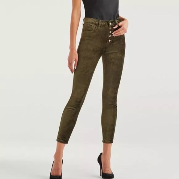 NWT 7 For All Mankind Green Fatigue High Waist Velvet Ankle Skinny Pants Size 26 - Picture 1 of 15